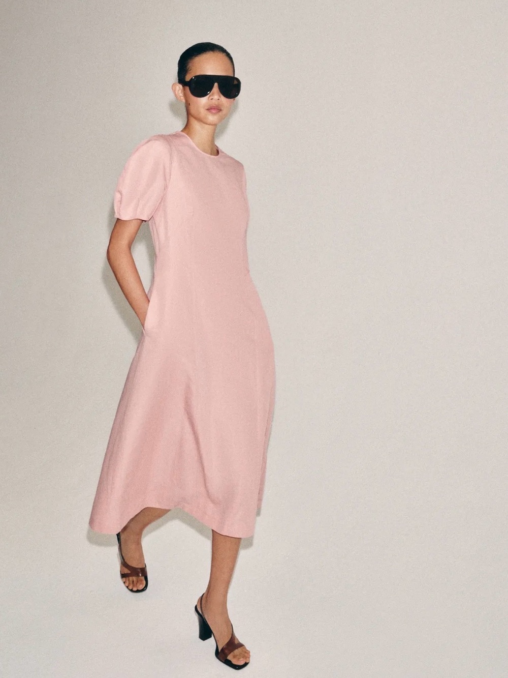 Zara LINEN BLEND MIDI DRESS